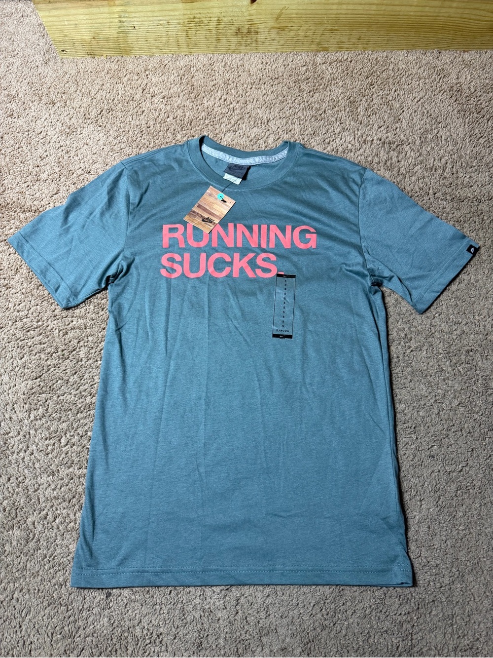 Nike Men's Heather Teal Short-Sleeve Graphic Tee with Coral Print